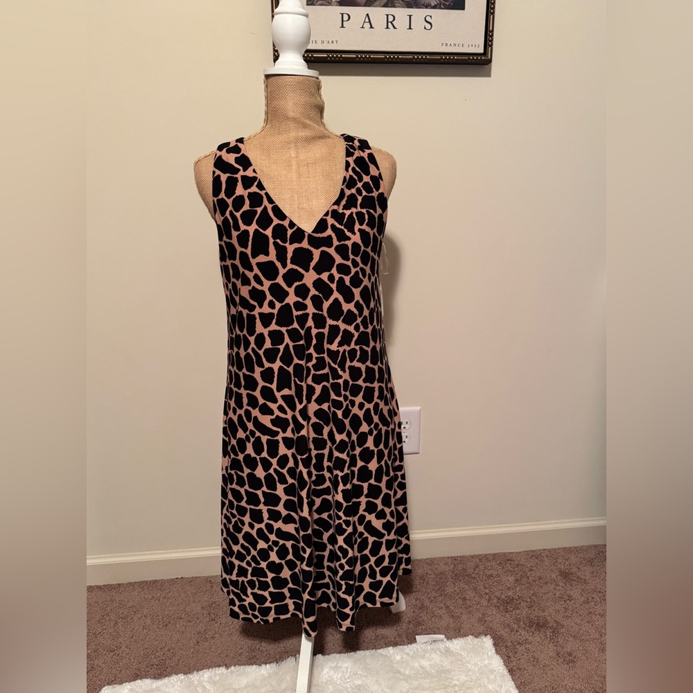 NWT Anne Klein Black and Tan Animal Print Midi Dress